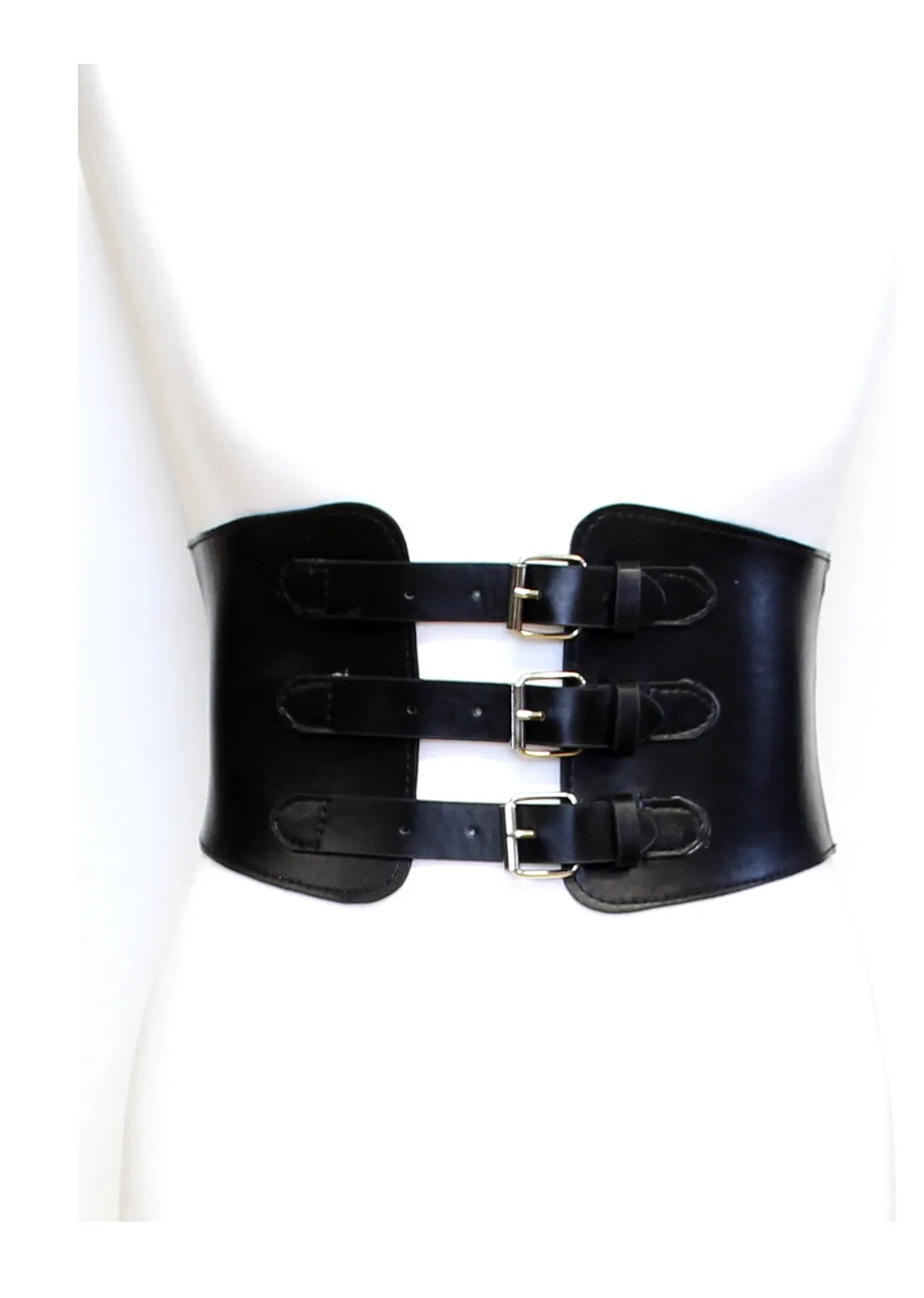 15.2cm Black Triple Buckle Elasticated Waist Belt