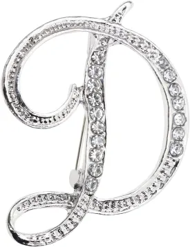 26 Letter Brooch Pins Small Silver Metal Rhinestone Crystal Initial A~Z Alphabet Brooch Lapel Pins for Men Women Girls Boys Birthday Christmas Wedding Gift