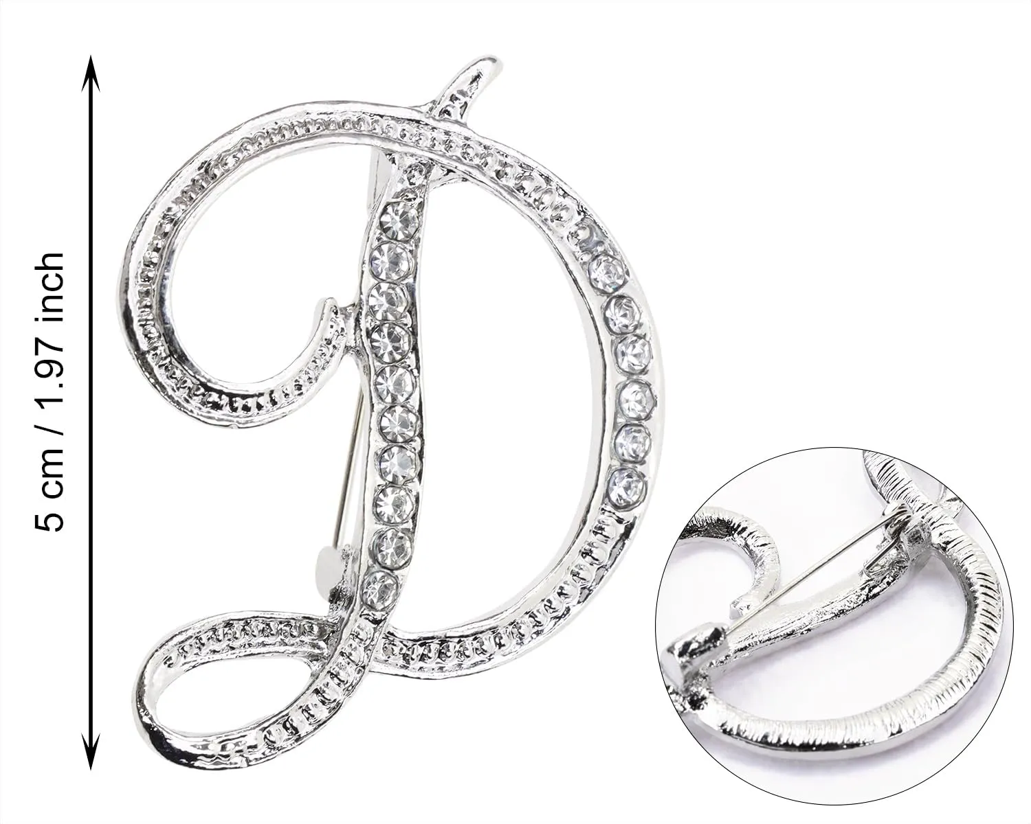 26 Letter Brooch Pins Small Silver Metal Rhinestone Crystal Initial A~Z Alphabet Brooch Lapel Pins for Men Women Girls Boys Birthday Christmas Wedding Gift