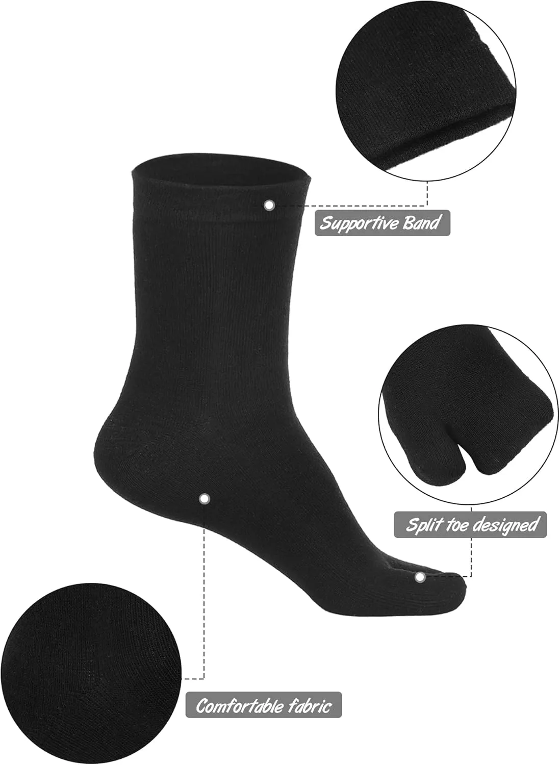 4 Pairs Flip Flop Socks Tabi Split Toe Socks for Men Women Supplies