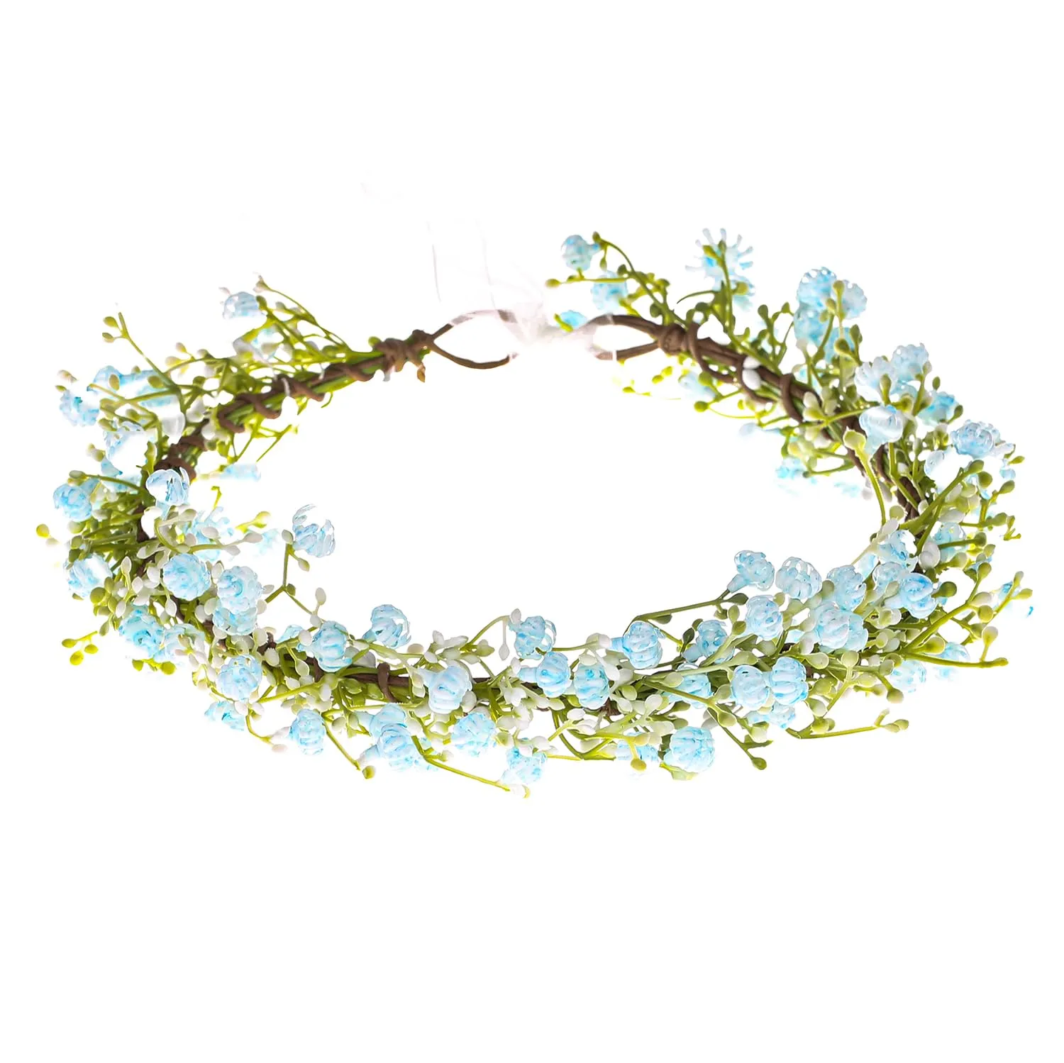 Adjustable Flower Headband Floral Garland Crown Halo Headpiece Boho with Ribbon Wedding Festival Party