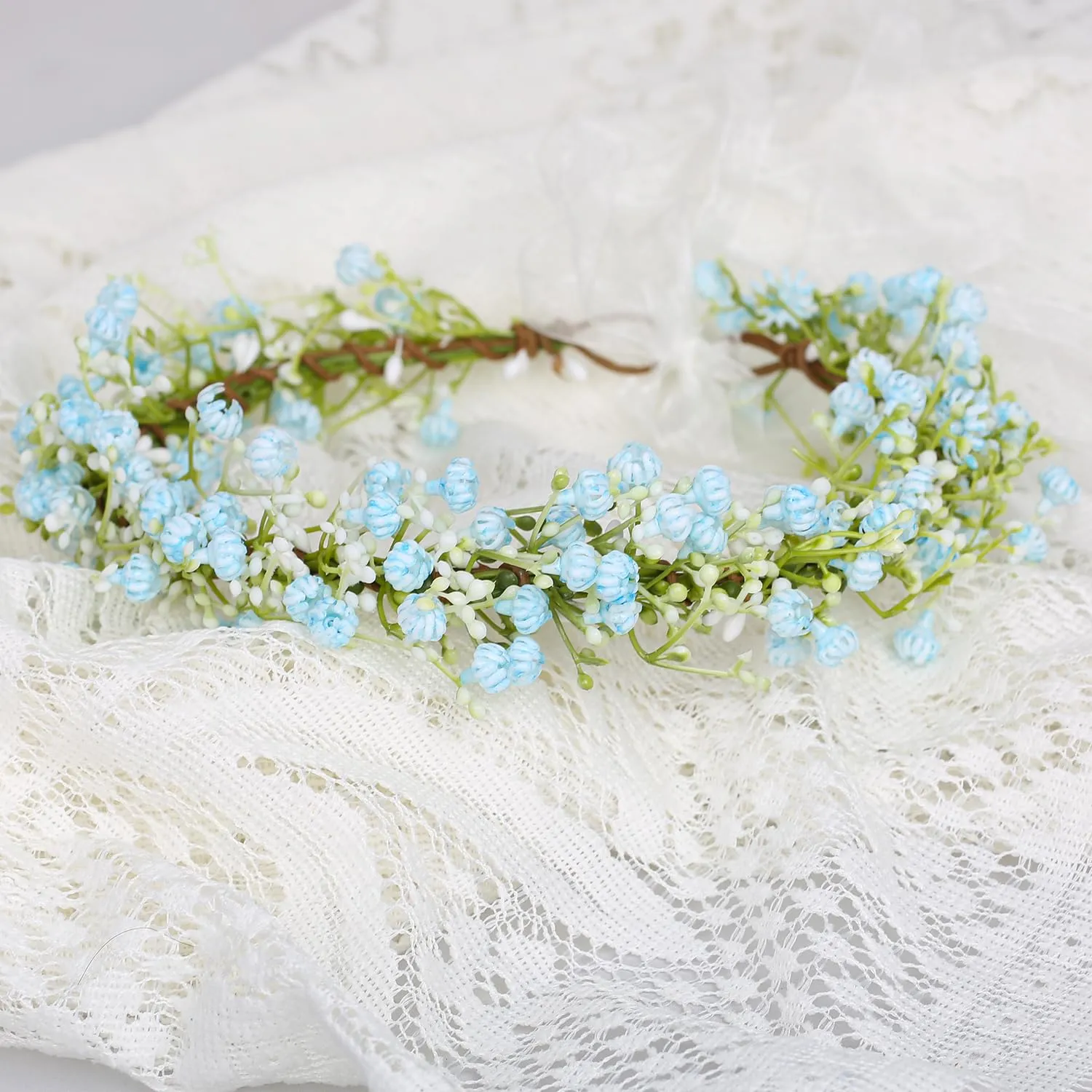Adjustable Flower Headband Floral Garland Crown Halo Headpiece Boho with Ribbon Wedding Festival Party