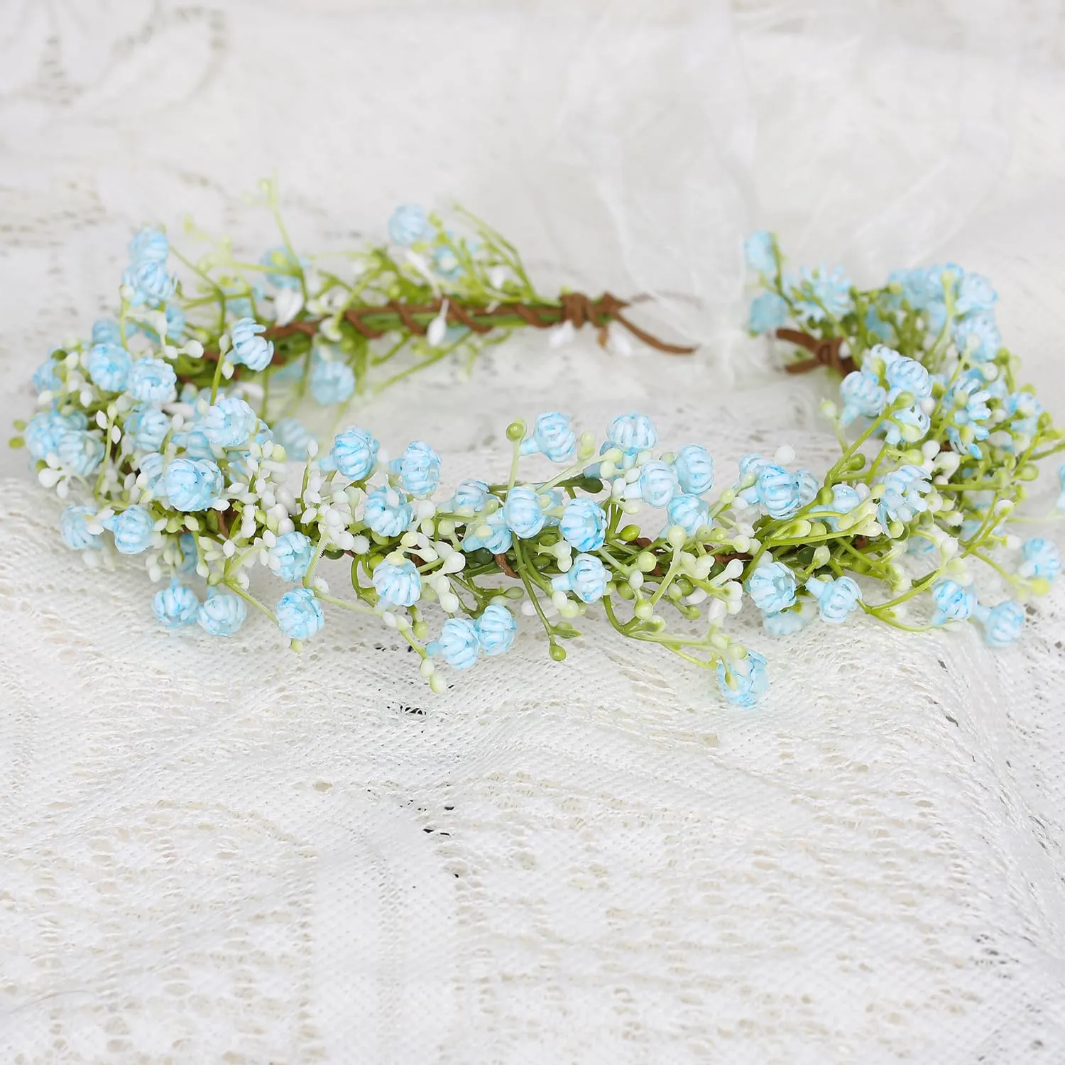 Adjustable Flower Headband Floral Garland Crown Halo Headpiece Boho with Ribbon Wedding Festival Party
