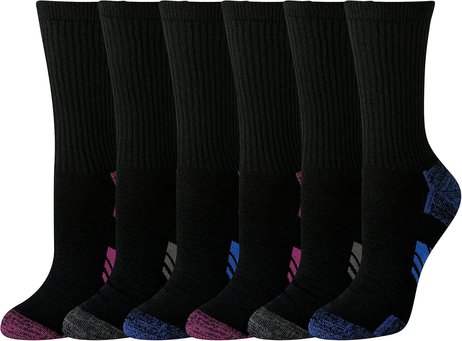 Amazon Essentials Women's Performance Cushioned Breathable Cotton Athletic Crew Sports Socks, 6 Pairs