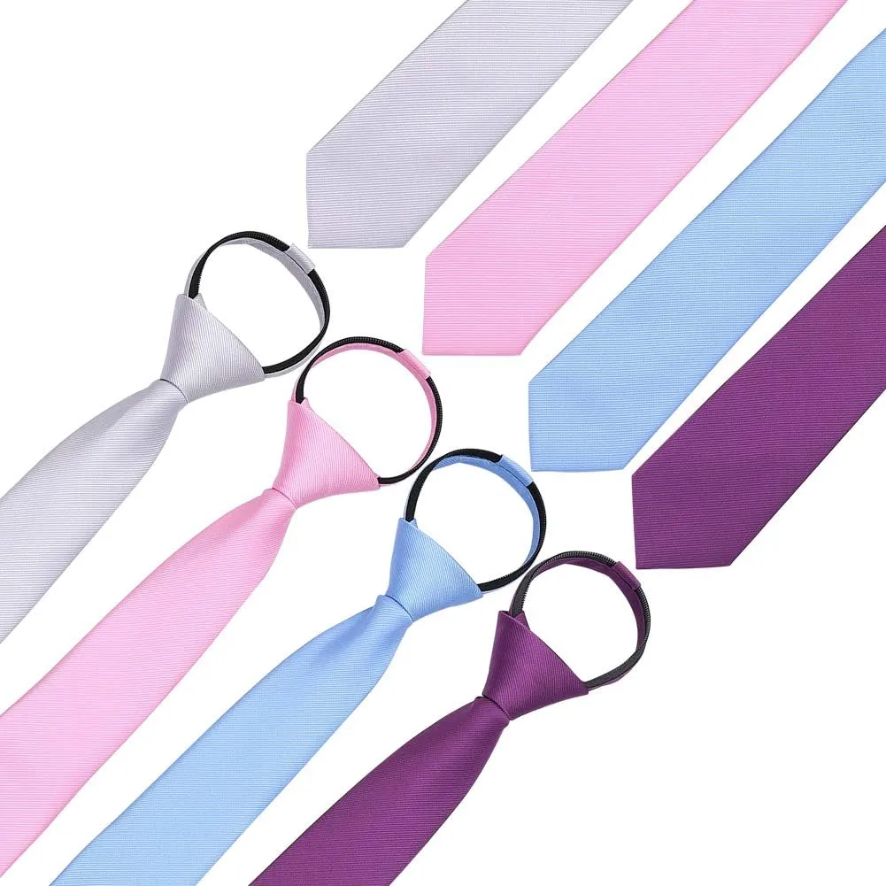 AUSKY Pre-tied Adjustable Zipper Skinny necktie,2.35inch Clip on Slim Ties for men or boys (1 Pack & 4 Packs for option)