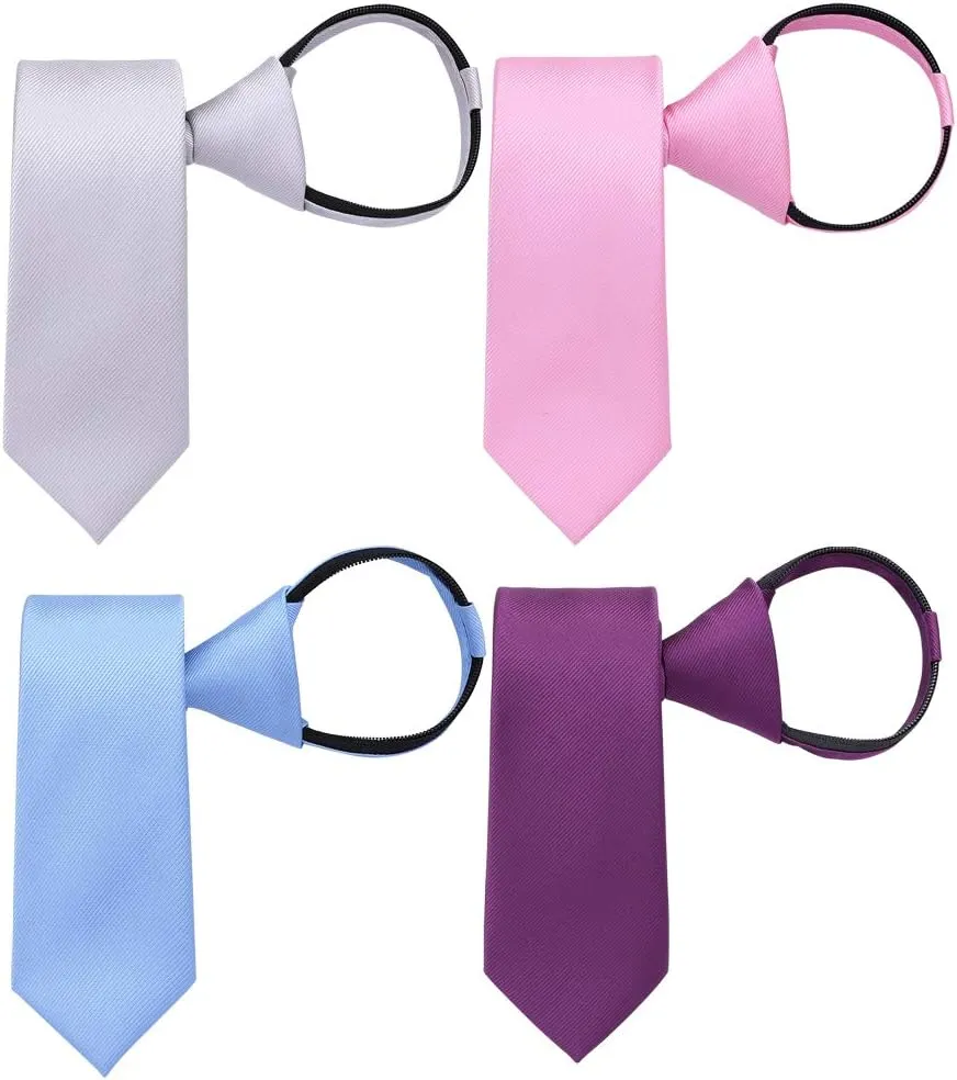 AUSKY Pre-tied Adjustable Zipper Skinny necktie,2.35inch Clip on Slim Ties for men or boys (1 Pack & 4 Packs for option)