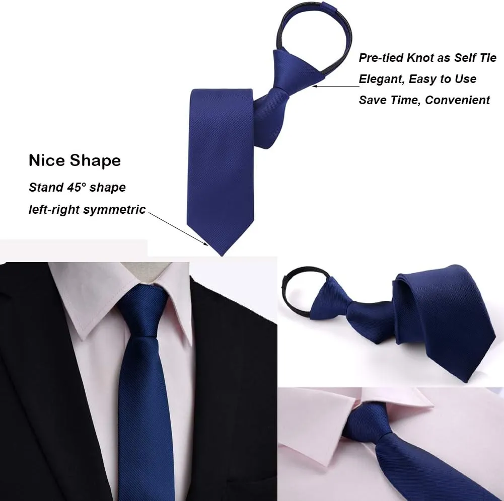 AUSKY Pre-tied Adjustable Zipper Skinny necktie,2.35inch Clip on Slim Ties for men or boys (1 Pack & 4 Packs for option)