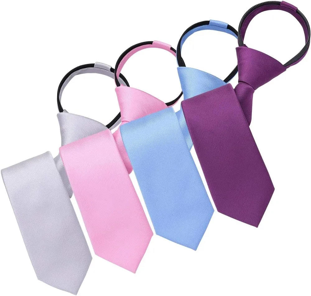 AUSKY Pre-tied Adjustable Zipper Skinny necktie,2.35inch Clip on Slim Ties for men or boys (1 Pack & 4 Packs for option)