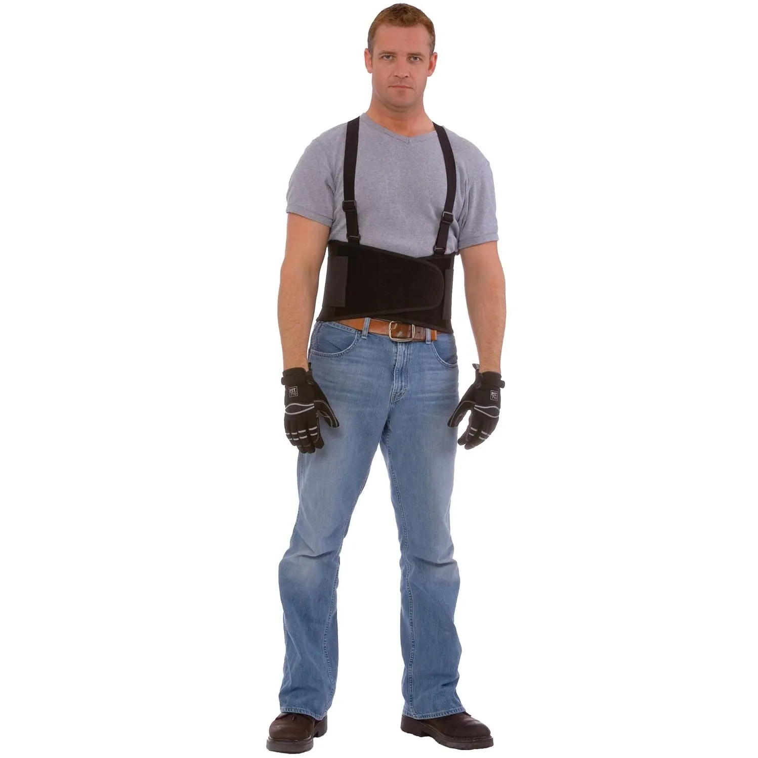 Back Support Belt with Attached Suspenders, Quick Adjust Elastic Outer Panels