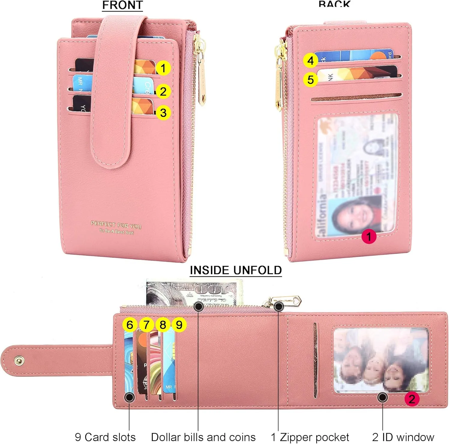 Badiya Card Holder Wallet for Women RFlD Slim Wallets Bifold Multi Card Case Coin Purse