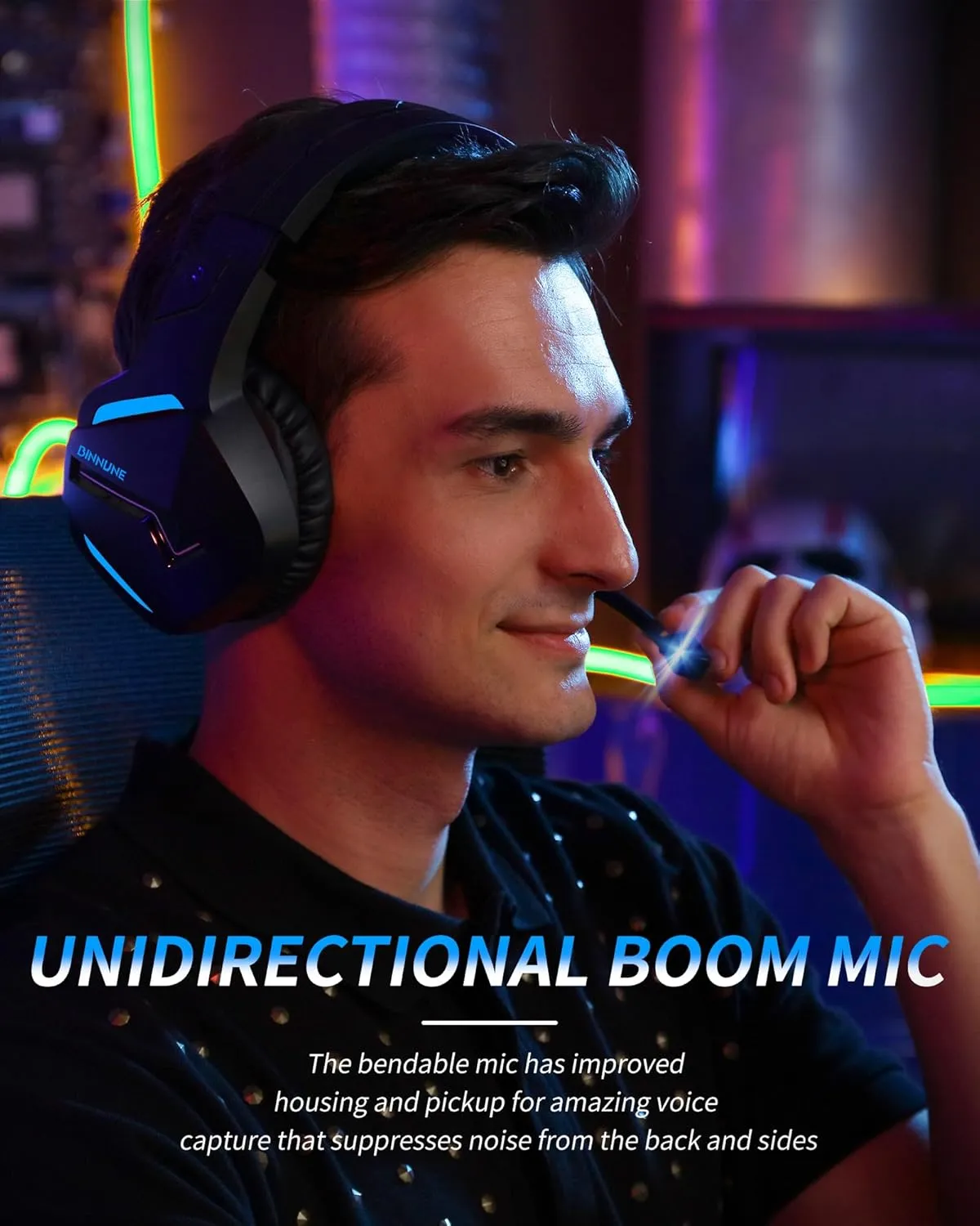 BINNUNE Wireless Gaming Headset with 2.4GHz for PS5, PS4, PC, Switch, FPS Gamers, 120Hrs  Bluetooth 5.3 Gaming Headsets with Noise Canceling Mic, 50MM Headphones for Laptop, Mobile, Mac