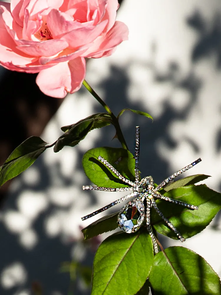 Black Widow Rhinestone Spider Brooch - CRYSTAL