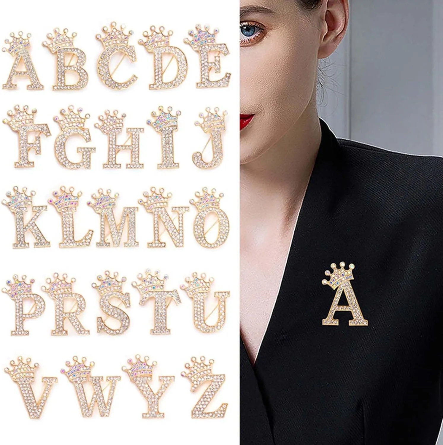Brooches and Pins for Women A-Z Letter Brooch Pins Rhinestone Brooches for Backpacks Crafts Fashion Crystal Initial Pins Custom Jewelry Gifts for Men Women