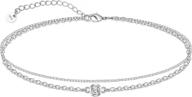 CHIC & ARTSY 925 Sterling Silver Ankle Bracelet Multilayer Anklets for Women Satellite, Star, Cross, Circle, Butterfly, Teardrop, Oval Disk Layered Anklet Beach Jewelry