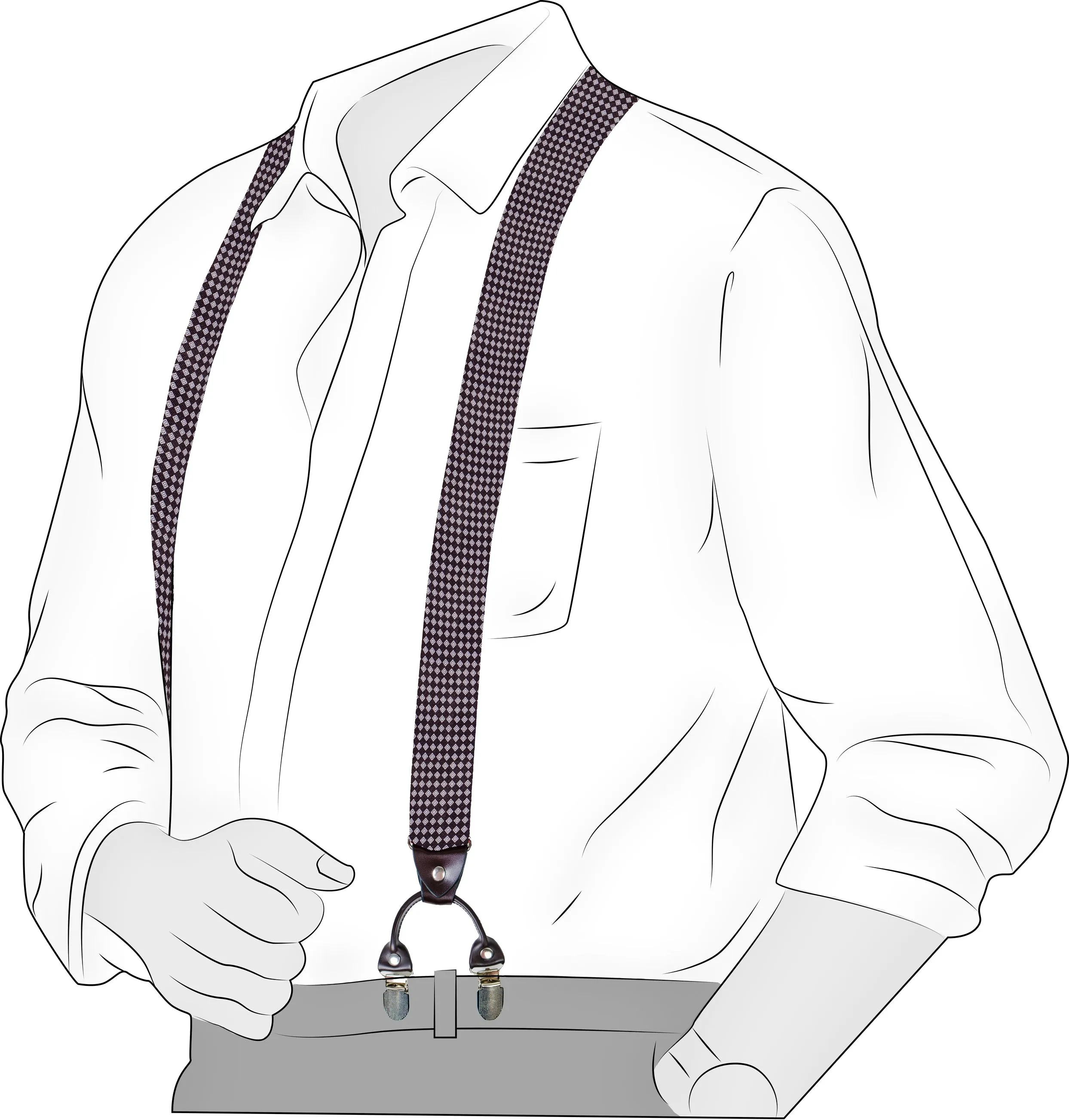 Chokore Stretchy Y-shaped Suspenders with 6-clips (Black & White)