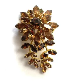Cognac Coloured Rhinestone Vintage Brooch