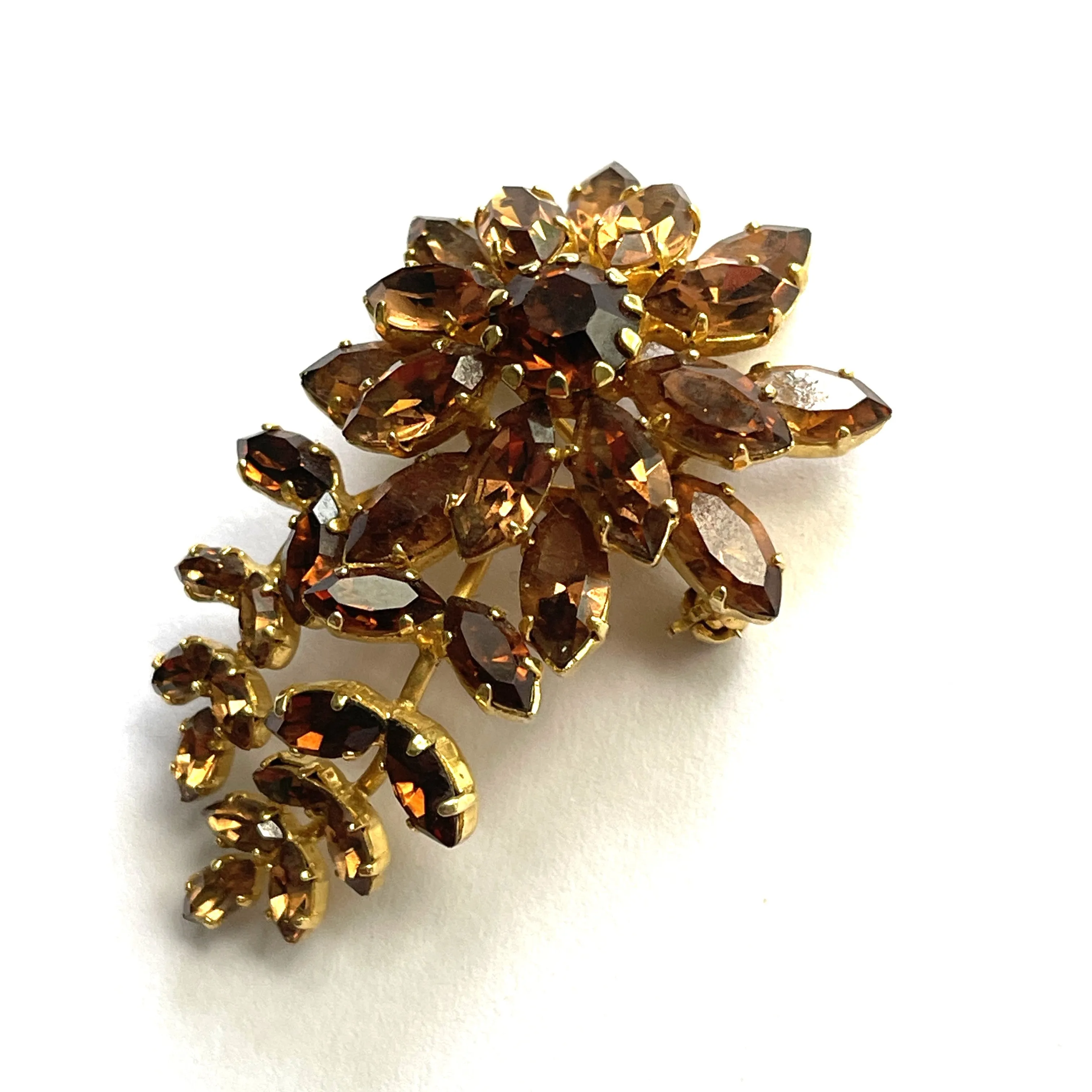 Cognac Coloured Rhinestone Vintage Brooch