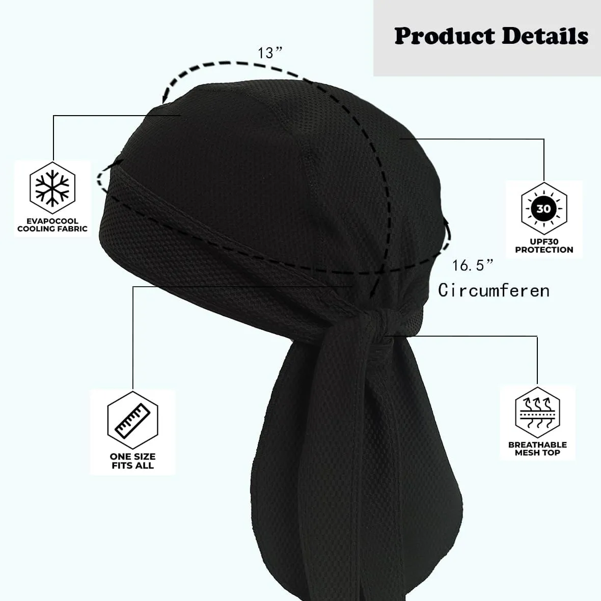 Cooling Helmet Liner Do Rag Skull Cap for Men Sweat Cycling Beanie - Pirate Bandana 2Pcs