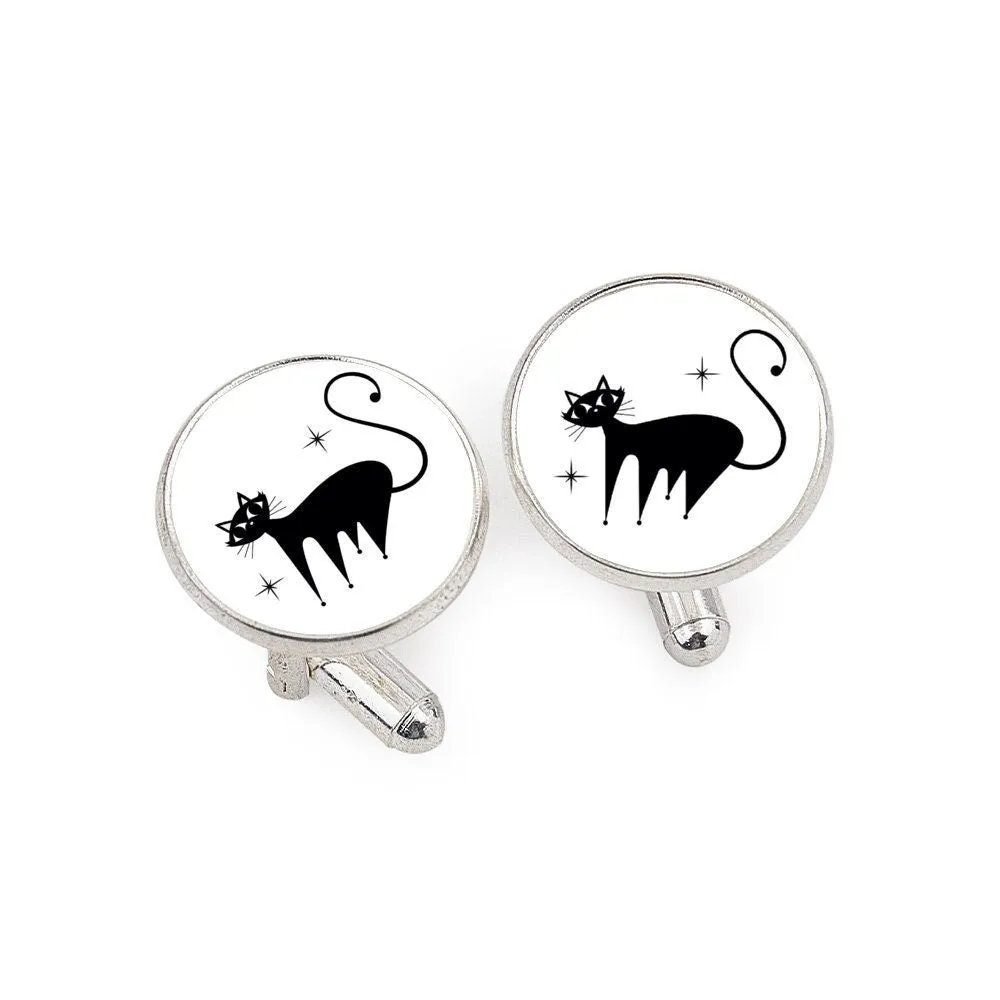 Cuff links for Men, Mid Century Cat Cuff links, Black Cat inspired Cuff links, Men's cufflinks,Shirt cuff links, 50s style Accessory for Men