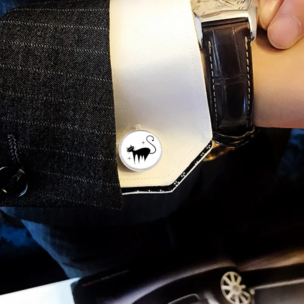 Cuff links for Men, Mid Century Cat Cuff links, Black Cat inspired Cuff links, Men's cufflinks,Shirt cuff links, 50s style Accessory for Men