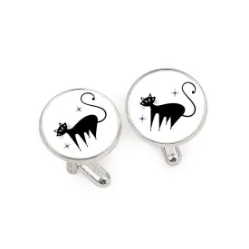 Cuff links for Men, Mid Century Cat Cuff links, Black Cat inspired Cuff links, Men's cufflinks,Shirt cuff links, 50s style Accessory for Men