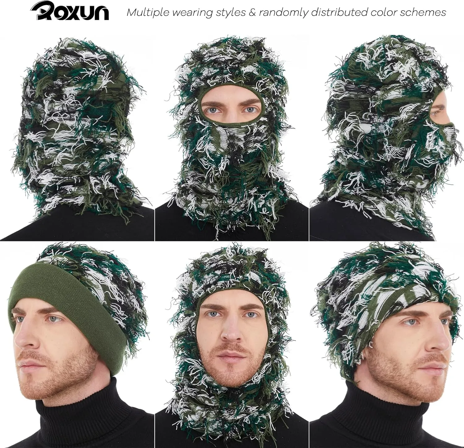 Distressed Balaclava Ski Mask, Shiesty Yeat Airsoft Custom Camo Knitted Face Mask for Men/Women