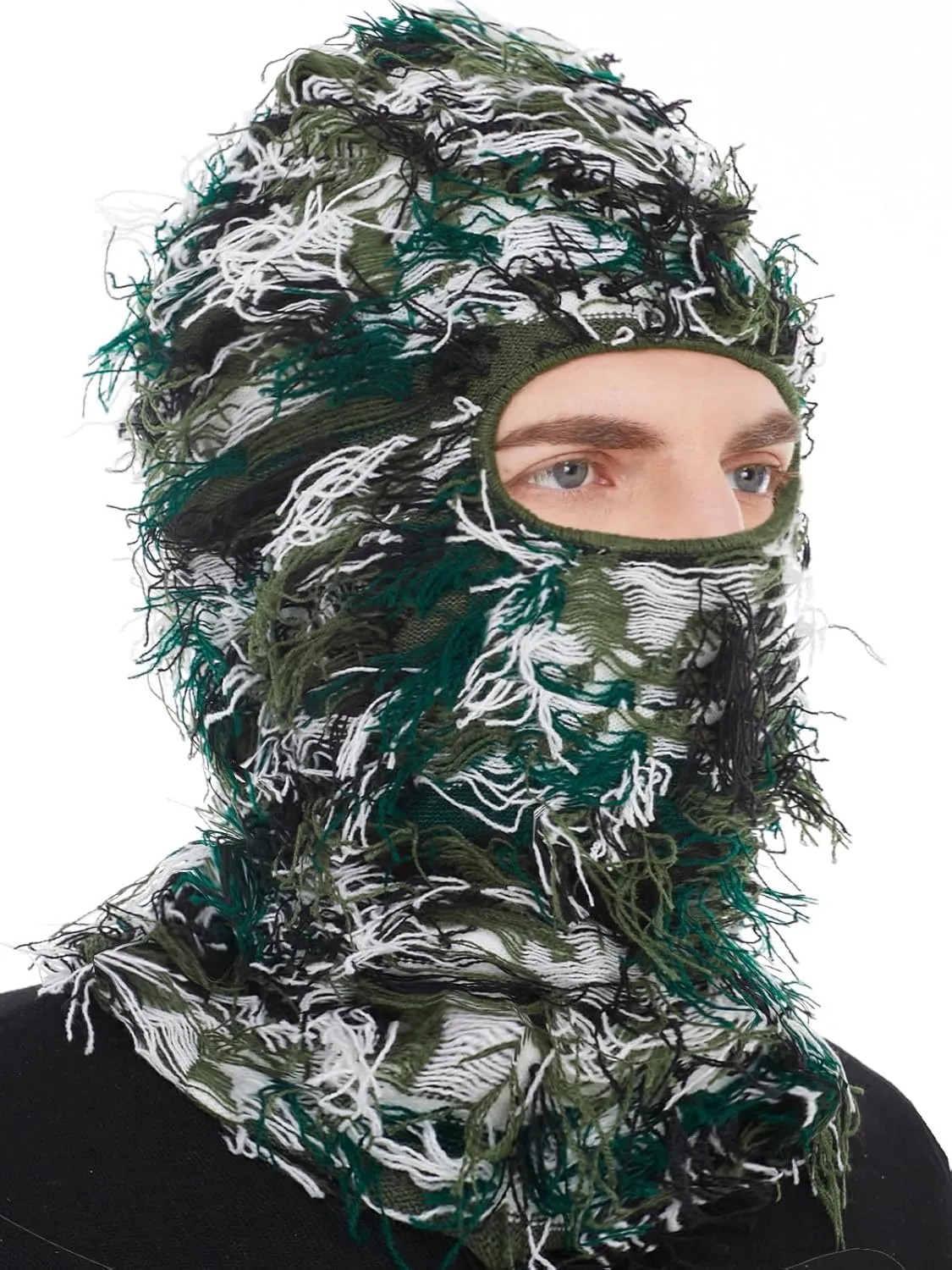 Distressed Balaclava Ski Mask, Shiesty Yeat Airsoft Custom Camo Knitted Face Mask for Men/Women