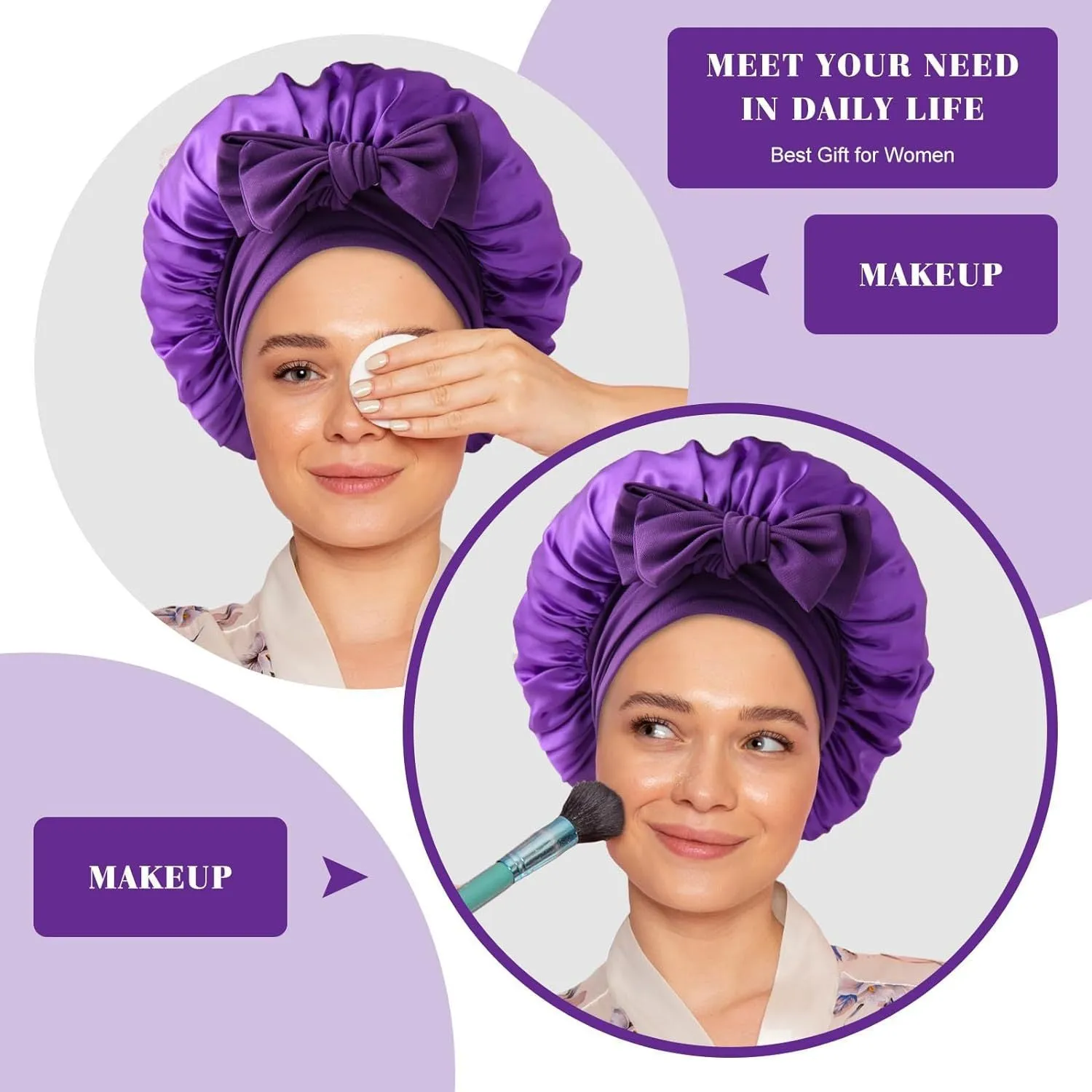 Elegant Satin Bow Elastic Nightcap