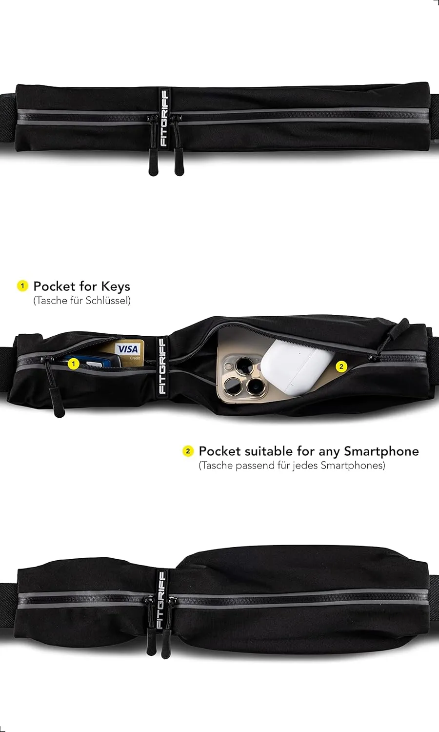 Fitgriff Running Belt for Men & Women - Secure Jogging Pouch for Phone, Keys & Essentials - For All Cell Phones
