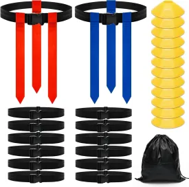 Flag Football Belts, 14 Player Flag Football Set, Includes 14 Belts, 42 Flags, 12 Cones and 1 Storage Bag, Flag Football Belts and Flags Set for Players Training