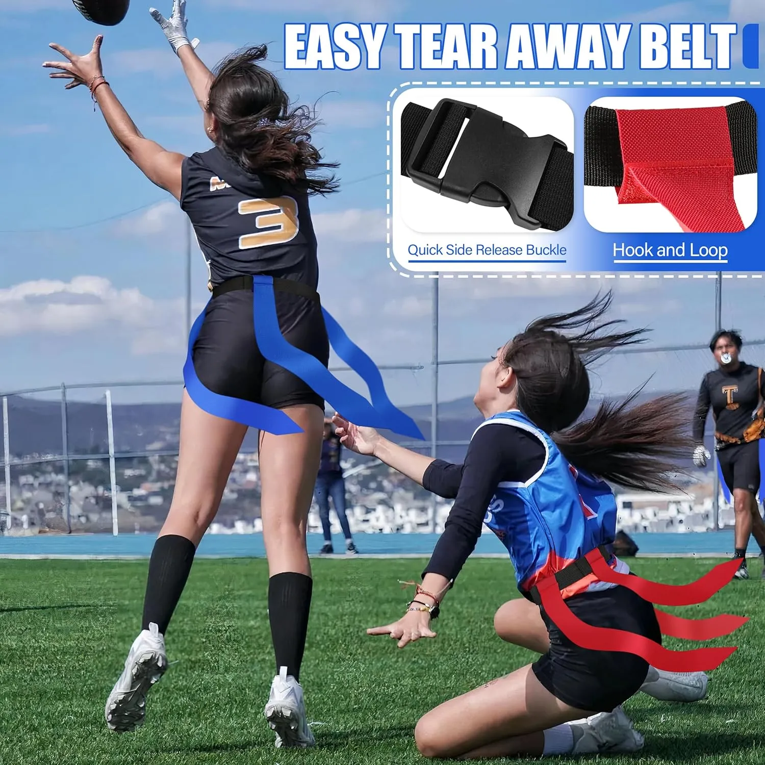 Flag Football Belts, 2/10/20 Sets of Adjustable Flag Football Set with Flags for Kids Youth and Adults Training