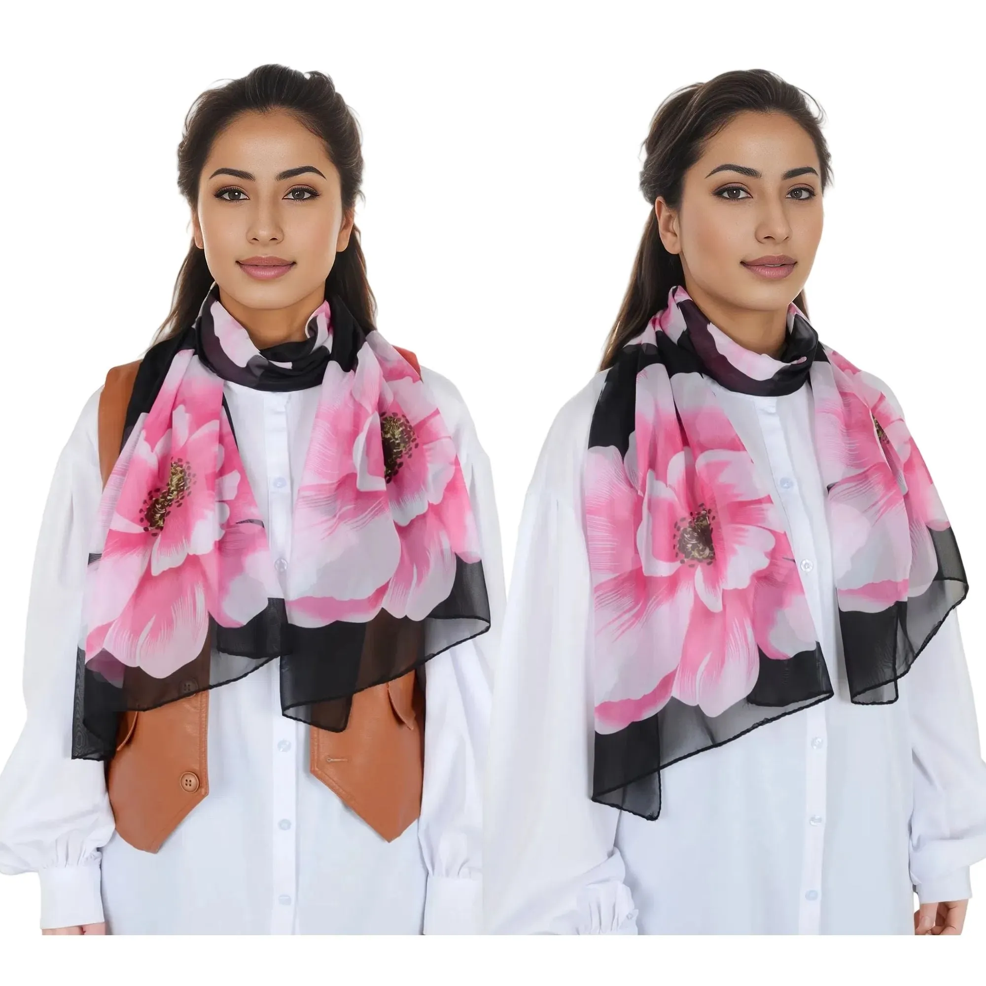 Floral Print Chiffon Scarf Lightweight Sheer Shawl Wraps Scarves for Women 19.69 x 63 inches