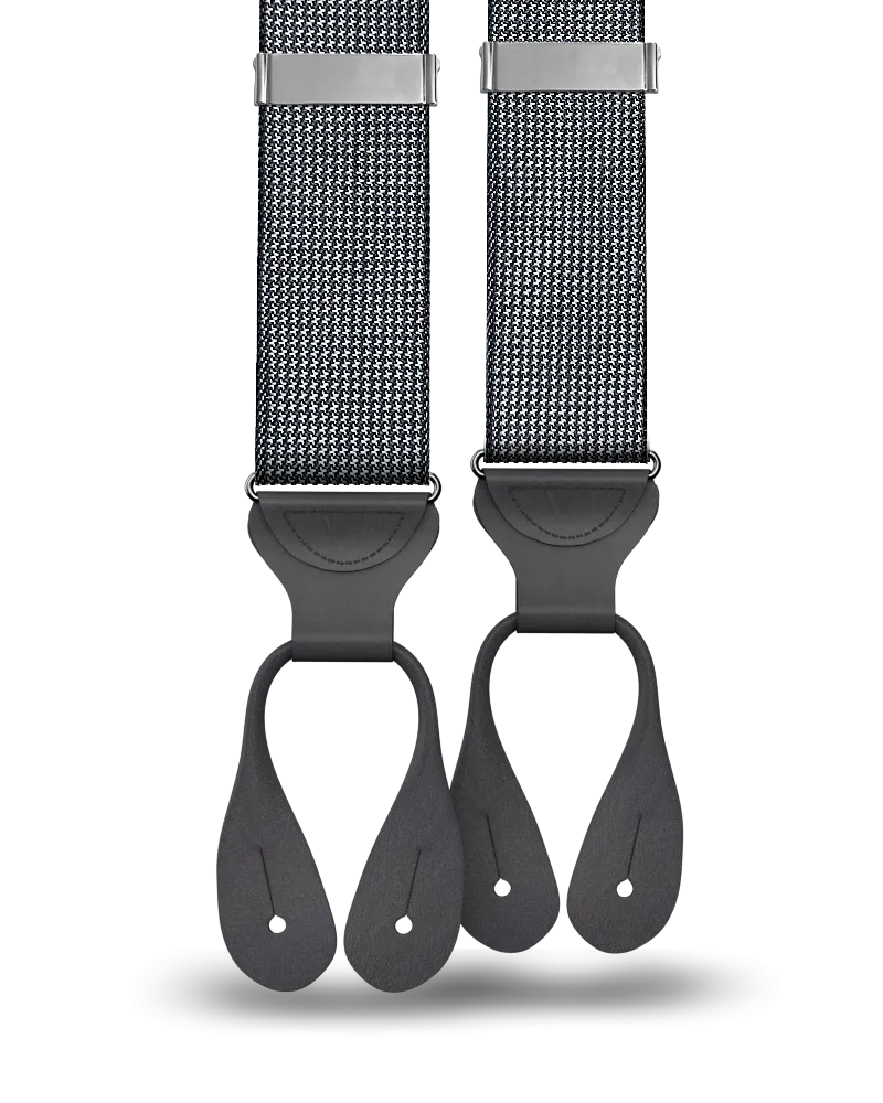 Fowler Puppytooth Silk Suspenders - Black