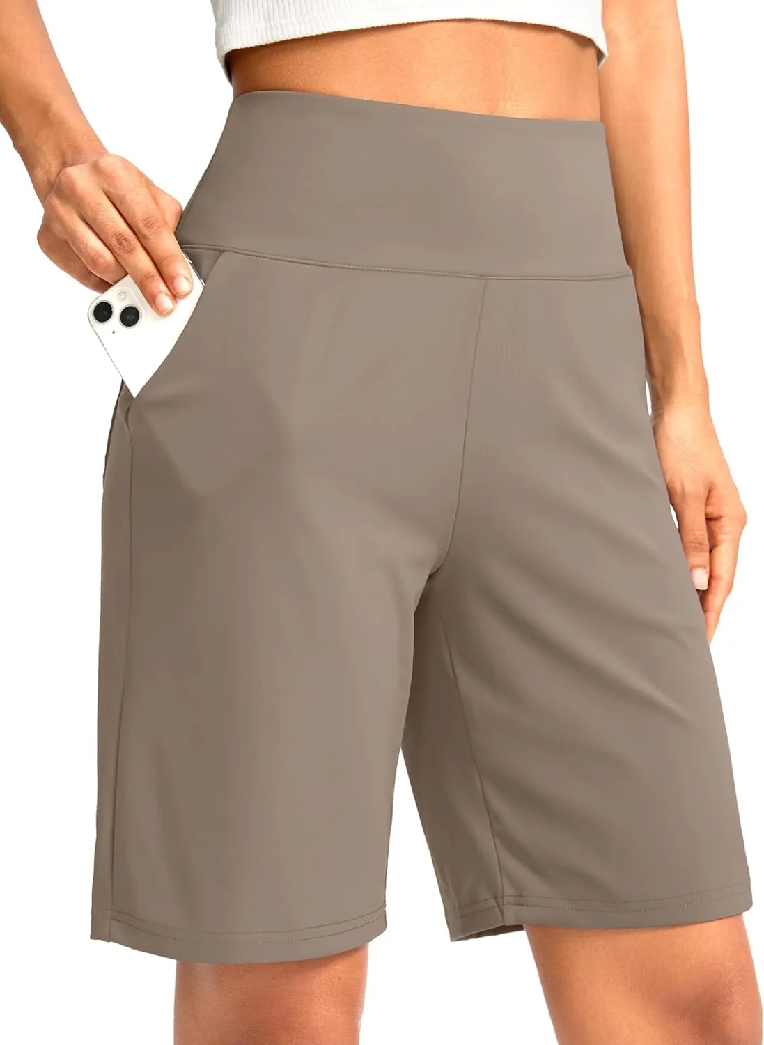 G Gradual Women's Bermuda Long Shorts with Pockets 9" High Waisted Knee Length Shorts for Women Walking Athletic Workout