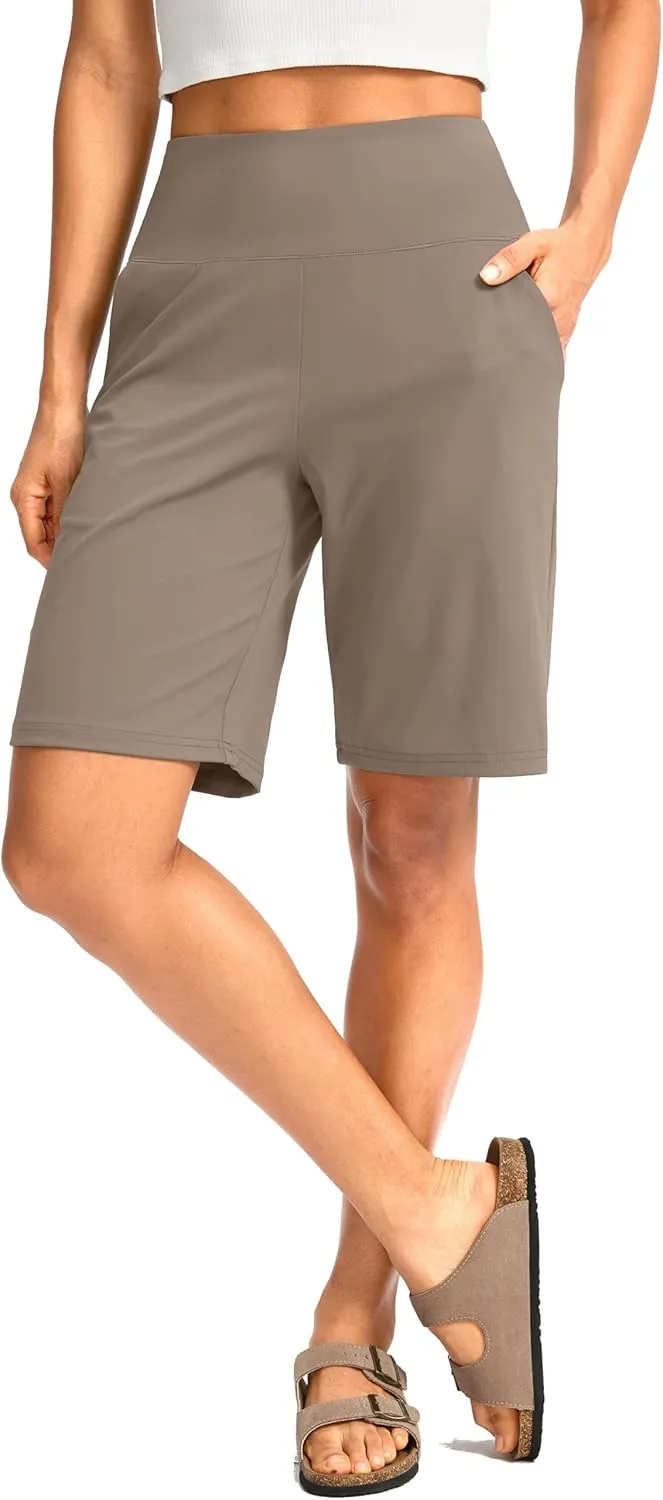 G Gradual Women's Bermuda Long Shorts with Pockets 9" High Waisted Knee Length Shorts for Women Walking Athletic Workout