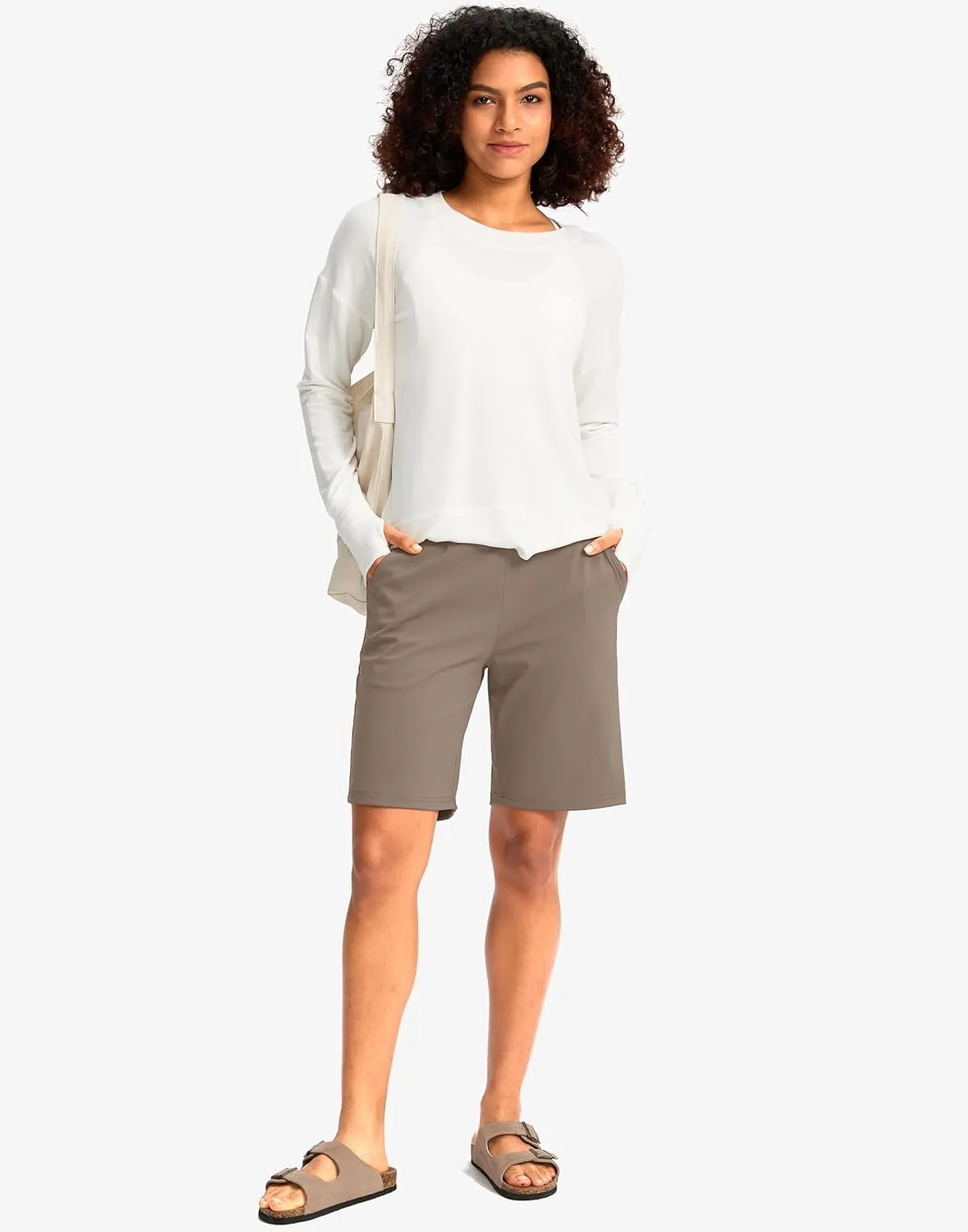 G Gradual Women's Bermuda Long Shorts with Pockets 9" High Waisted Knee Length Shorts for Women Walking Athletic Workout