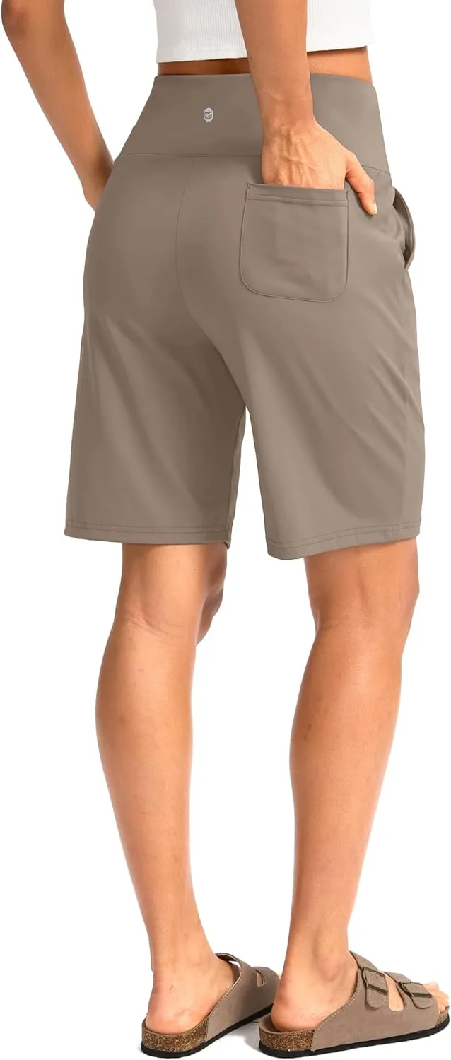 G Gradual Women's Bermuda Long Shorts with Pockets 9" High Waisted Knee Length Shorts for Women Walking Athletic Workout