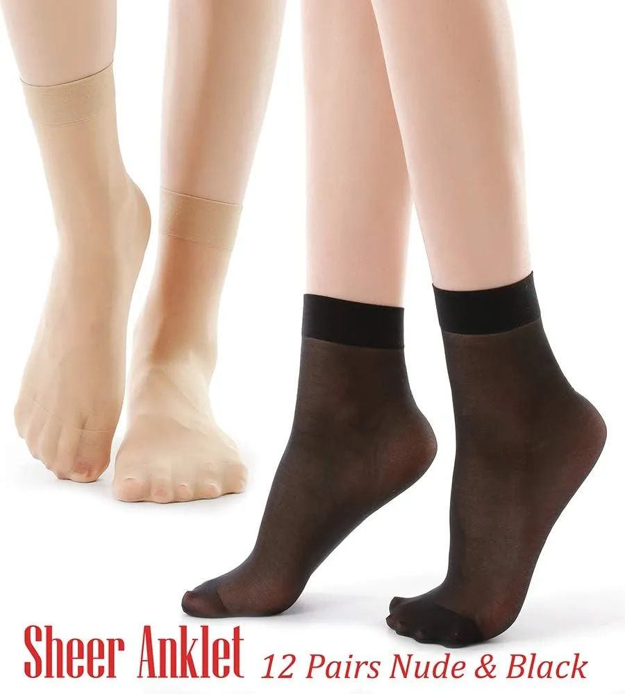 G&Y 12 Pairs Ankle Nylon Socks for Women - 20D Sheer Pantyhose Socks