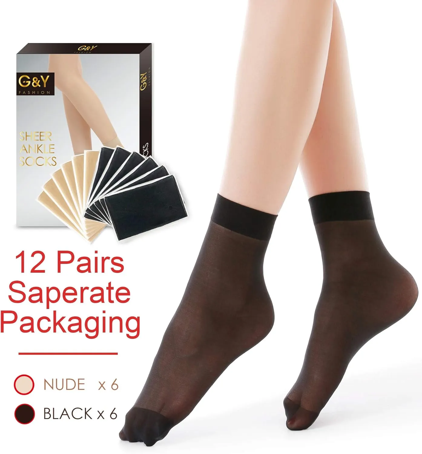 G&Y 12 Pairs Ankle Nylon Socks for Women - 20D Sheer Pantyhose Socks