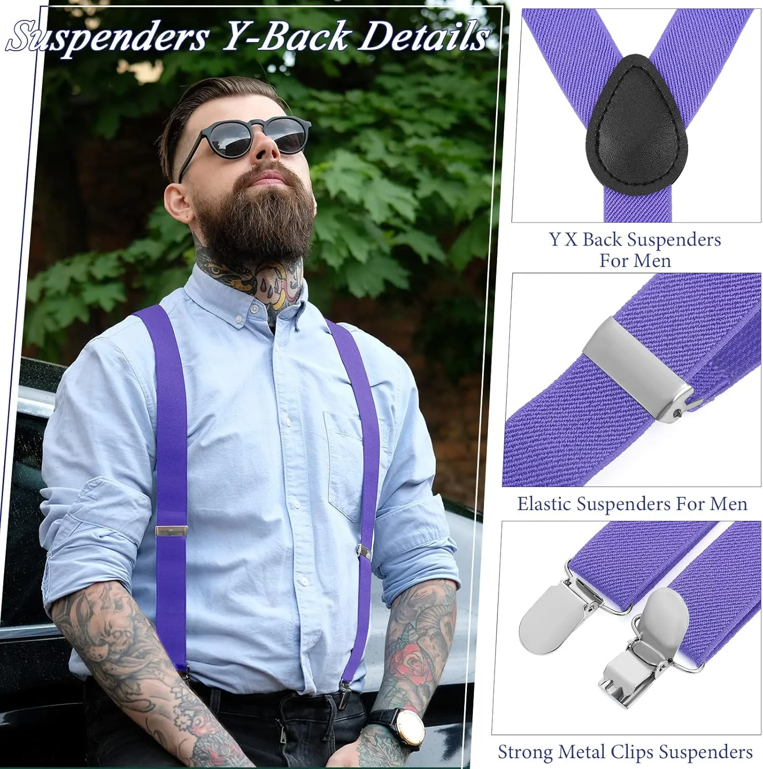 Handepo 6 Pack Y Back Style Unisex Suspenders Adjustable Rainbow Elastic Suspenders with Clip for Pants for Men Women