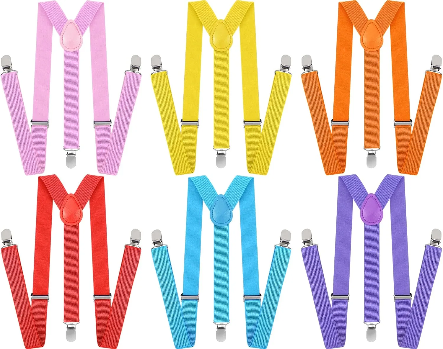 Handepo 6 Pack Y Back Style Unisex Suspenders Adjustable Rainbow Elastic Suspenders with Clip for Pants for Men Women