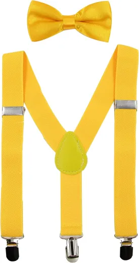HANERDUN Kids Suspenders Bowtie Sets Adjustable Suspender Set for Boys and Girls