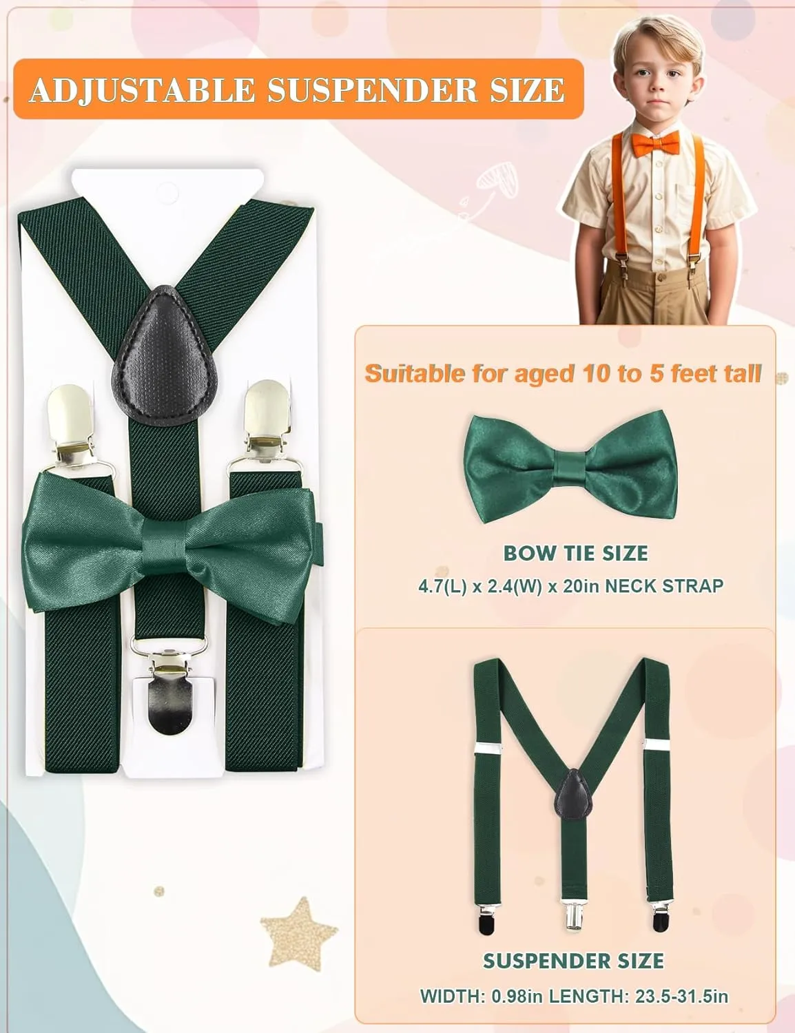HANERDUN Kids Suspenders Bowtie Sets Adjustable Suspender Set for Boys and Girls