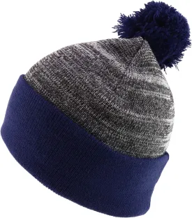 Heather Pom Pom Cuff Long Winter Beanie Hat