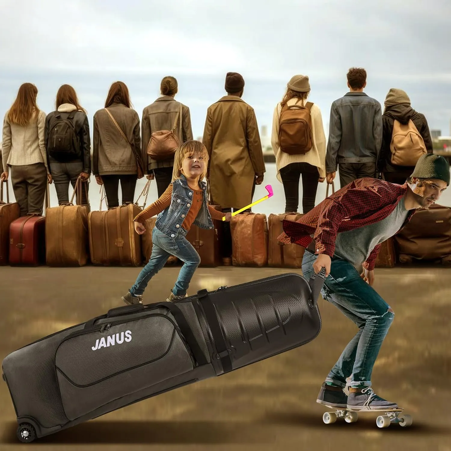 JANUS Golf Travel Bags for Airlines with Wheels, Hard Case Top and 1980D Heavy Duty Oxford Protect Golf Clubs, Lightweight and Easy to Maneuver