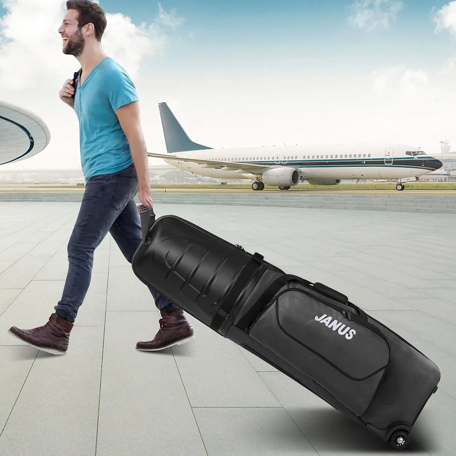 JANUS Golf Travel Bags for Airlines with Wheels, Hard Case Top and 1980D Heavy Duty Oxford Protect Golf Clubs, Lightweight and Easy to Maneuver