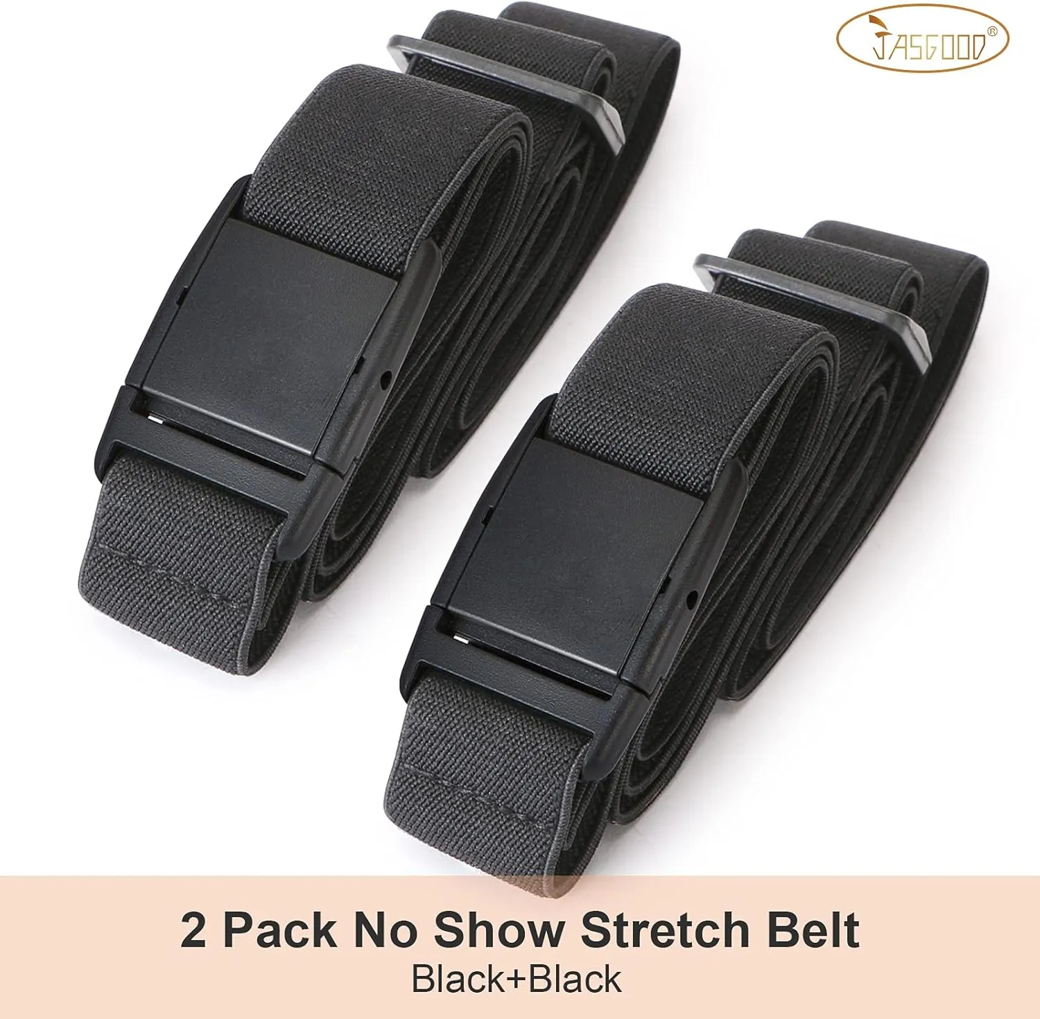JASGOOD No Show Women Stretch Belt Invisible Elastic Web Strap Belt with Flat Buckle for Jeans Pants Dresses