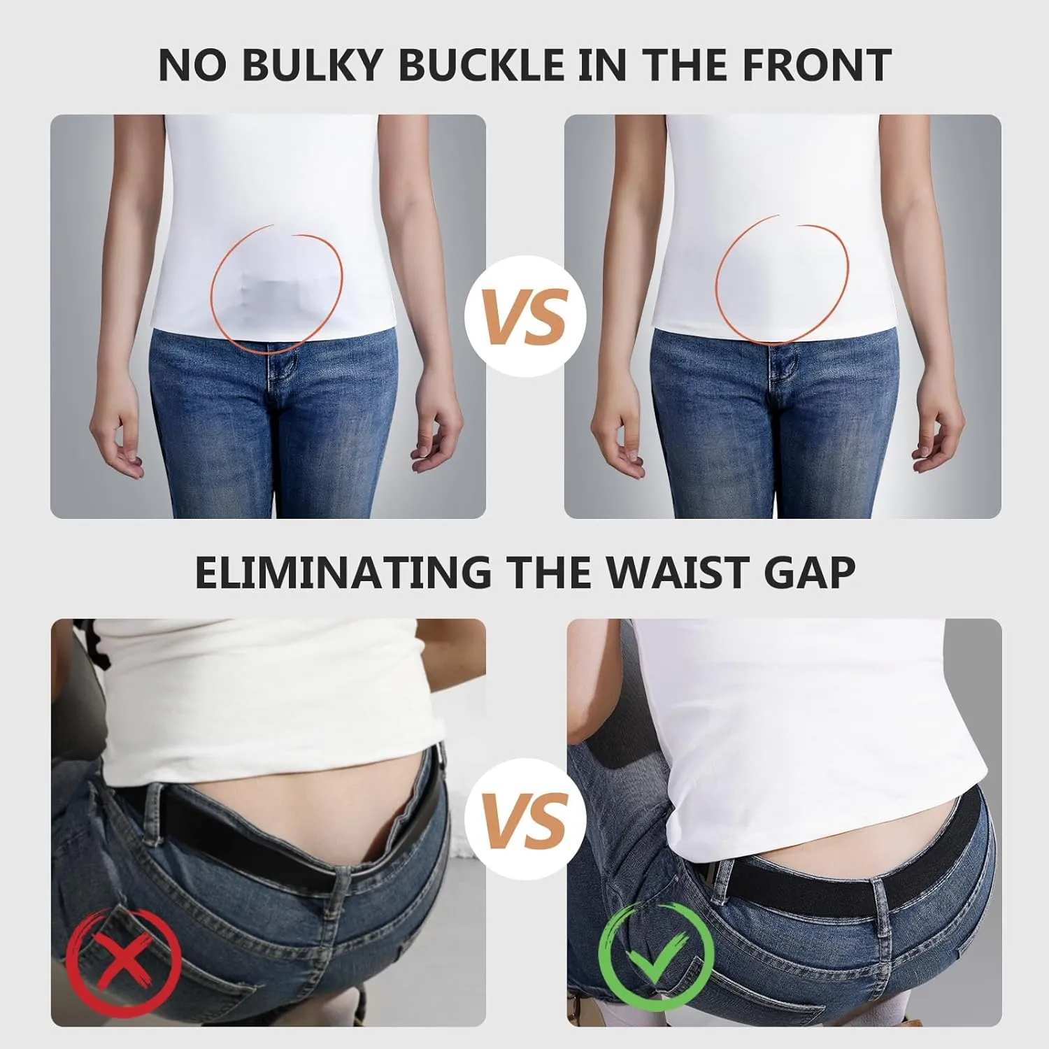 JASGOOD Women No Show Stretch Belt Elastic Web Strap Belt with Flat Buckle for Jeans Pants Dresses