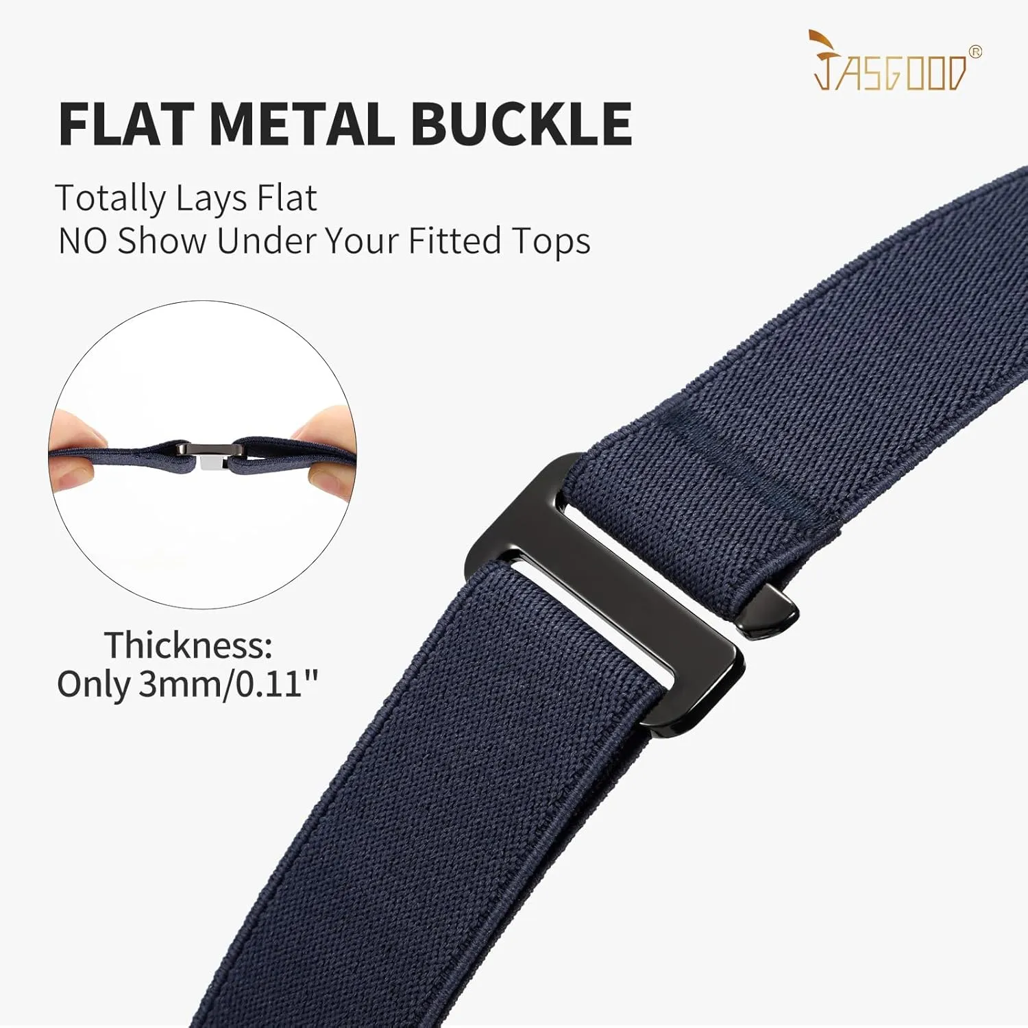 JASGOOD Women No Show Stretch Belt Elastic Web Strap Belt with Flat Buckle for Jeans Pants Dresses