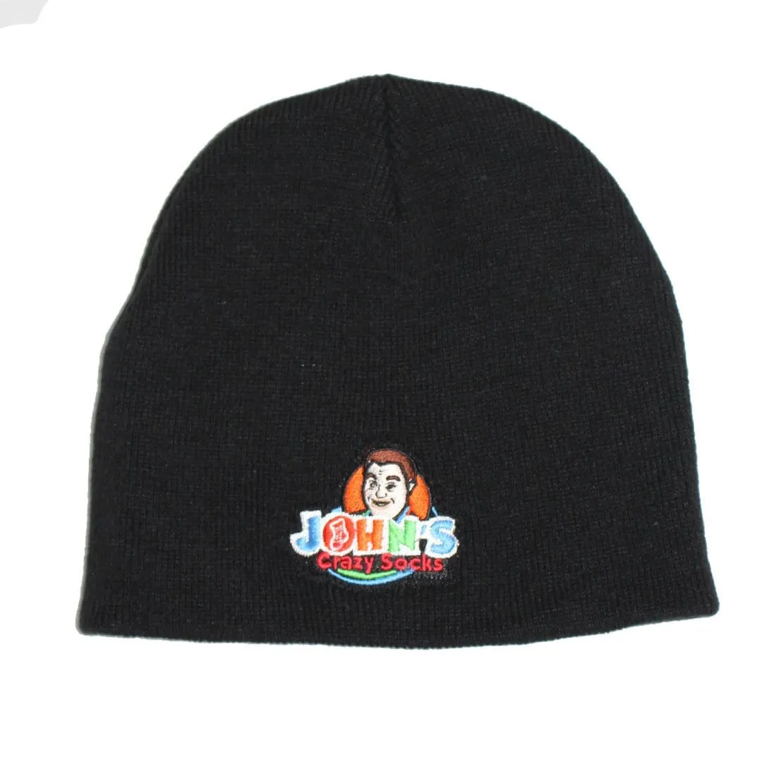 John's Black Embroidered Beanie Knit Hat